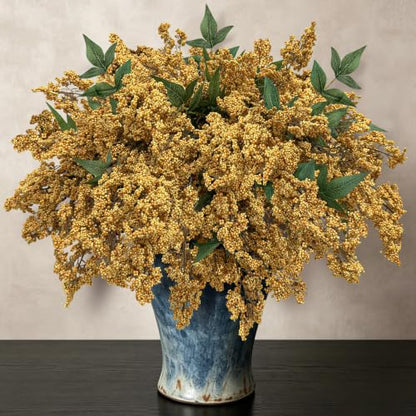 Artificial Nandina Berry Stem - Yellow 4 Pack, Faux Flowers for Decor