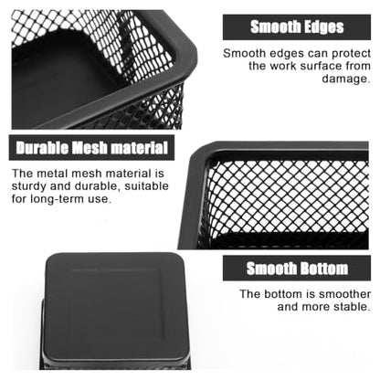Square Metal Mesh Paper Clip Holder Set - Black Desk Organizer, 4 Pack