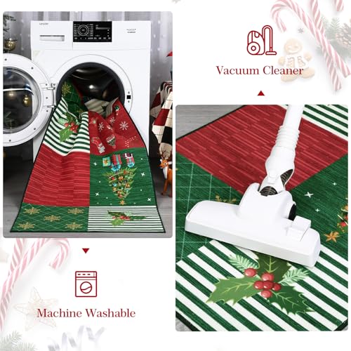 4x6 Washable Christmas Rug - Soft Non-Slip Holiday Area Rug with Elk & Santa Design - Red/Green