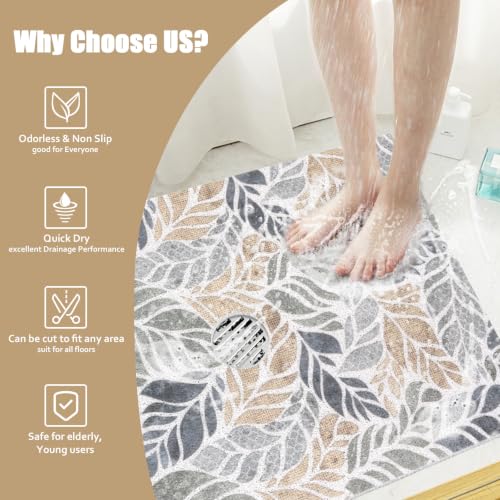 Large Non Slip Shower Mat for Inside Shower - Leaf Pattern, 36 x 24 Inches