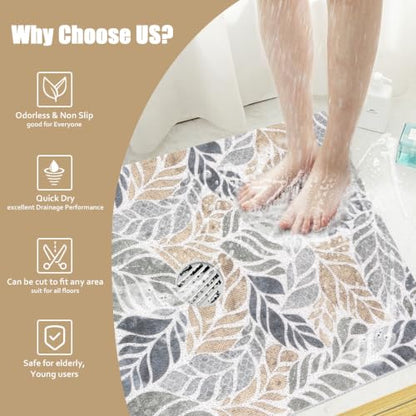 Large Non Slip Shower Mat for Inside Shower - Leaf Pattern, 36 x 24 Inches