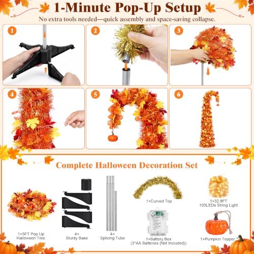 5ft Pop Up Maple Tree with 100 LED Lights Halloween Fall Decor - Variation of This Listing
