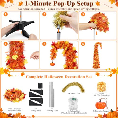 5ft Pop Up Maple Tree with 100 LED Lights Halloween Fall Decor - Variation of This Listing