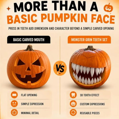 Monster Grin Pumpkin Teeth Kit - DIY Halloween Pumpkin Face Decorations, A2 Variation