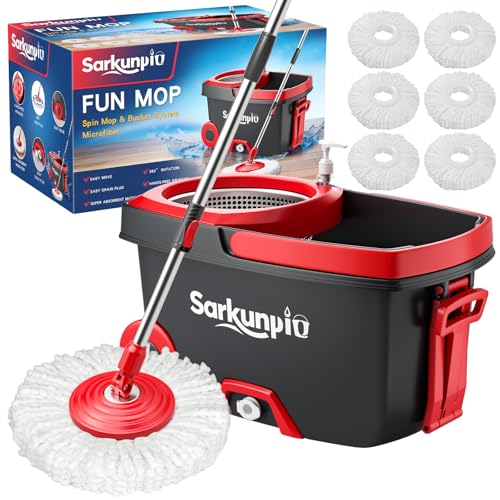 Spin Mop and Bucket Set with 6 Microfiber Pads - Dark Grey