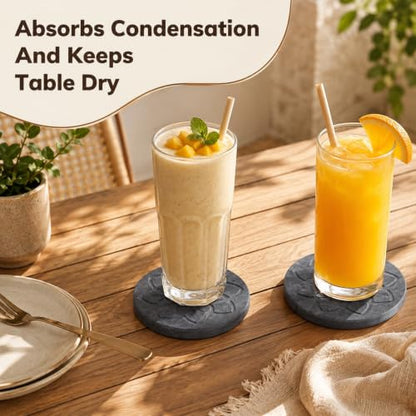 8 Pcs Diatomaceous Earth Coasters Set with Cork Bottom & Storage Holder