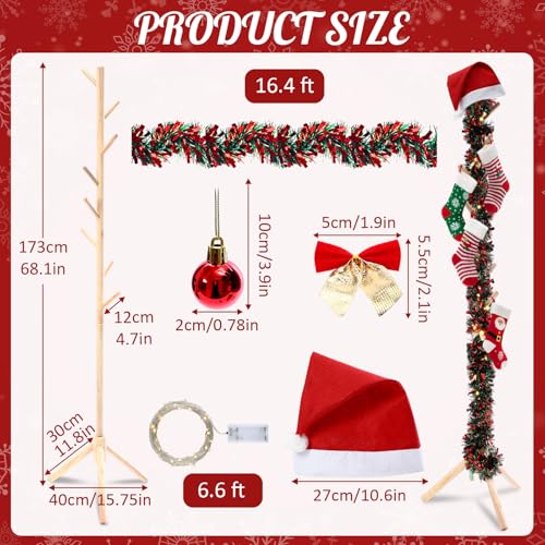 Christmas Stocking Holder Stand with 8 Hooks - Freestanding Wooden Decor