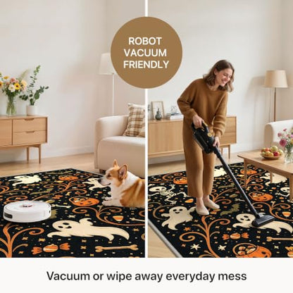 Halloween Skeleton Pumpkin Ghost Rug - Non Slip 2x6 Runner with Variation - Cute Pumpkin Noir