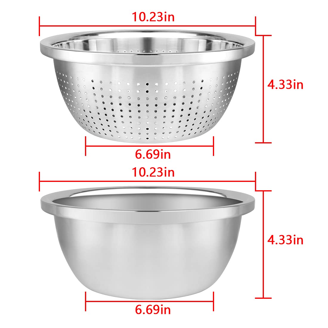 Linkidea 304 Stainless Steel Colander with Bowl Set of 2, Kitchen Strainer, Washer, Drainer Basket with Basin for Vegetable, Fruits, Pasta, Salad Mixing, Food Prep, Heavy Duty & Dishwasher Safe