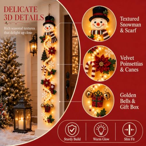 Lighted Snowman Christmas Door Hanger – 3D Holiday Decor with Warm LED Light, 1PC