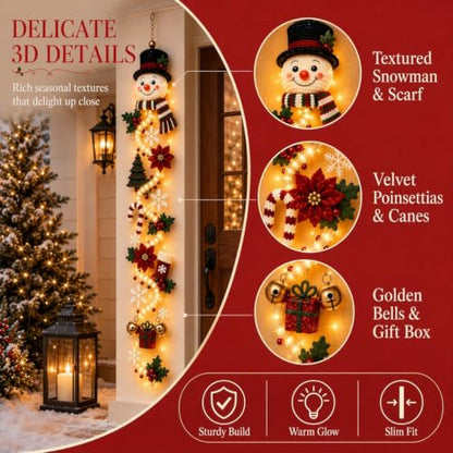 Lighted Snowman Christmas Door Hanger – 3D Holiday Decor with Warm LED Light, 1PC