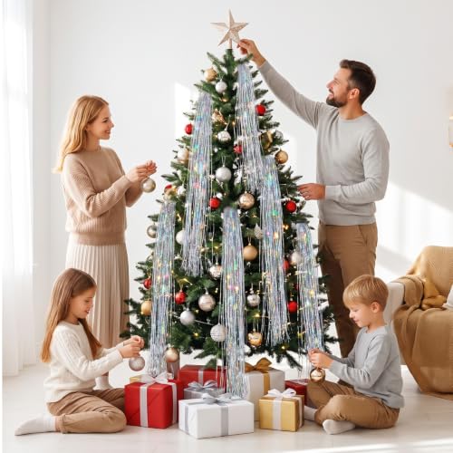 Iridescent Christmas Tree Tinsel Garlands - 10,000 Silver Icicles, 20 Inch