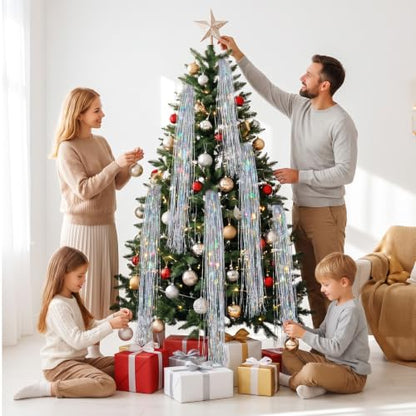 Iridescent Christmas Tree Tinsel Garlands - 10,000 Silver Icicles, 20 Inch