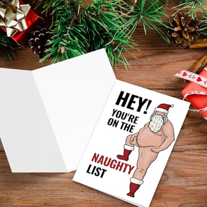 Funny Naughty Santa Christmas Card for Him & Her - NT