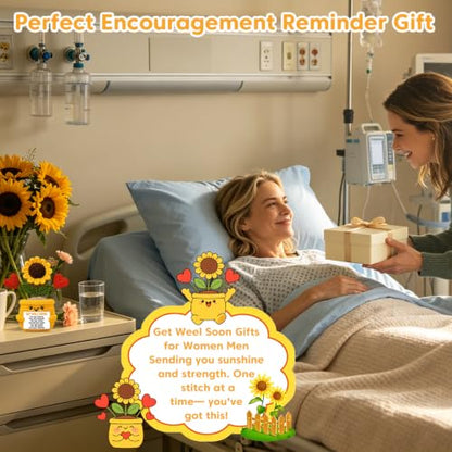 Get Well Soon Stress Relief Gift for Women & Men - Handmade Crochet Sunflower & Heart Decor