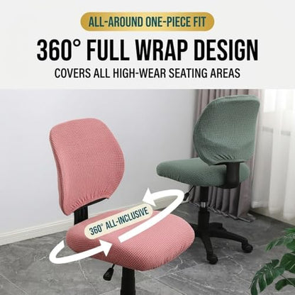 Off-White Universal Split Jacquard Stretch Office Chair Slipcover, Non-Slip & Pet Friendly