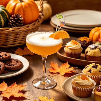 Fall Color Cocktail Picks Set 120 Pcs Leaves Pumpkins Acorns Toothpicks