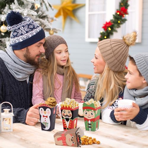 Christmas Popcorn Boxes 24 Pack - Snowman Reindeer Santa Treat Holders