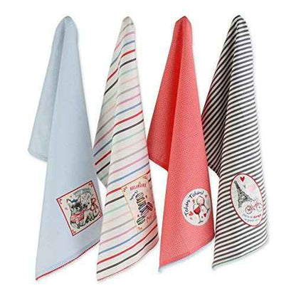 DII I Love Paris Collection Kitchen, Dishtowel Set, 18x28, Embellished, 4 Piece