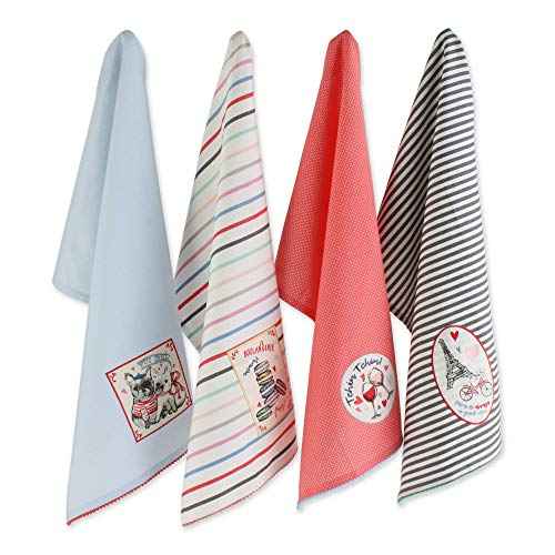 DII I Love Paris Collection Kitchen, Dishtowel Set, 18x28, Embellished, 4 Piece