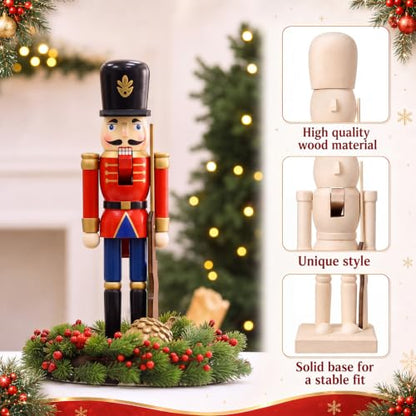 Unfinished Wooden Nutcracker Soldier Craft Set - 4 Pieces, 9.84 Inch DIY Christmas Decorations