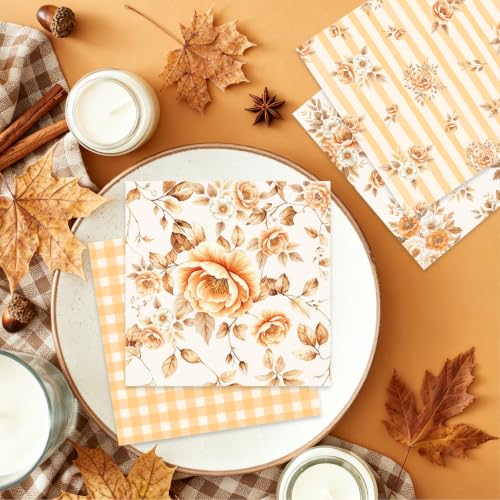 Fall Paper Napkins 50 Pack Watercolor Autumn Floral Disposable Tableware