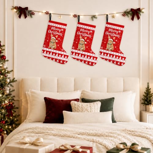 Christmas Stockings Bunny Gifts Holiday Decor 16.8 Inch Linen