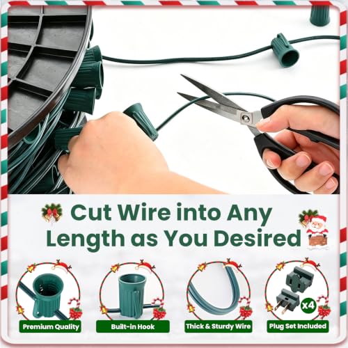 300FT Christmas C9 Light Strand with 300 Sockets, Cuttable Green Wire Reel, E17 Base - Holiday Decor