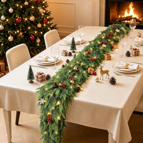 Christmas Green Cedar Garland 9ft with Large Branches Faux Pine for Indoor Outdoor Decor - Variation of THIS listing