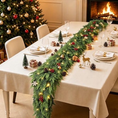 Christmas Green Cedar Garland 9ft with Large Branches Faux Pine for Indoor Outdoor Decor - Variation of THIS listing
