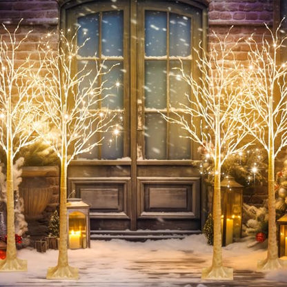 Aurelema 6ft Lighted Birch Tree with 400 LED Warm White Lights - 5 Pack