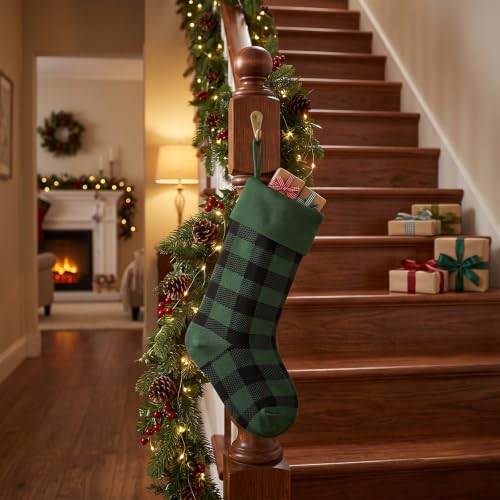 Christmas Stockings Green Black Plaid Knitted Stocking - Variation D