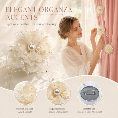 Apricot Organza Flower Curtain Brooch Pins Set of 4 - Decorative Floral Clips