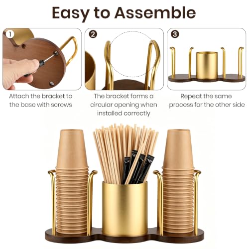 Coffee Cup Dispenser with Straw & Stirrer Storage - Gold, Small (3.35in)