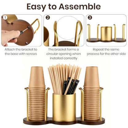Coffee Cup Dispenser with Straw & Stirrer Storage - Gold, Small (3.35in)