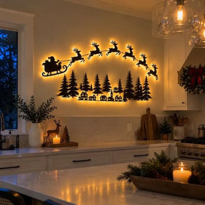 3D Light Up Wooden Reindeer Christmas Decor LED Wall Art - Variation C