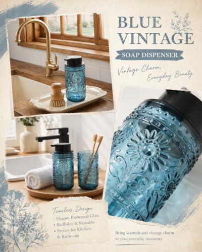 Glass Foaming Soap Dispenser with Sunflower Pattern - Blue