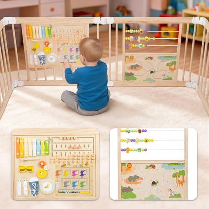 Foldable Wooden Baby Playpen 55x55x24 Inches with Activity Boards & Toy Set