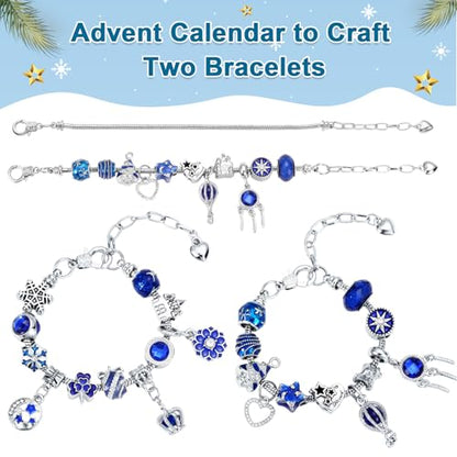 Naler Jewelry Advent Calendar 2026 - Light Blue Winter Themed Jewelry Making Kit with Bracelets