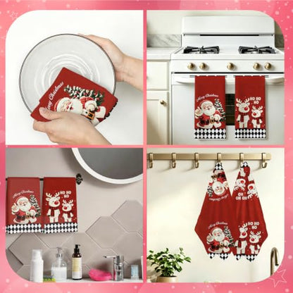 Xmas Reindeer Christmas Kitchen Towels Set - Vintage Winter Hand Towels 24x14, 2 Pack