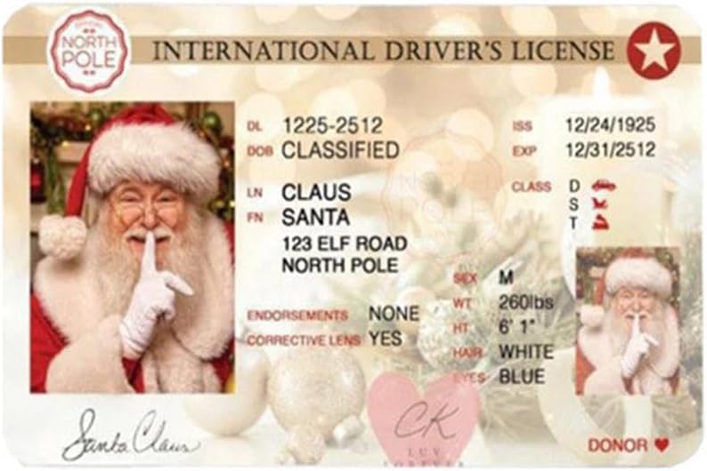 Santa Claus Lost Drivers License Christmas Tree Ornament - Holiday Novelty Decor
