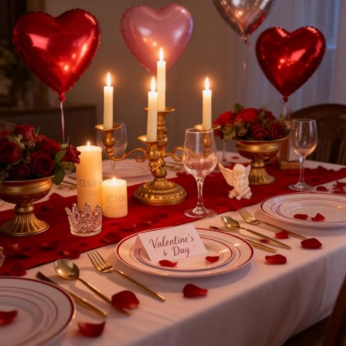 Disposable Red Plastic Plates for Party - 100 Pcs Elegant Dinnerware