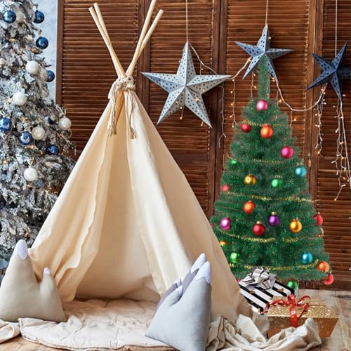 3FT Artificial Christmas Tree Green Mini Tabletop Xmas Tree with Plastic Stand - Indoor Outdoor Holiday Decor - Variation: Green