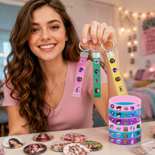 Pink Purple Birthday Party Decorations Set with Bracelets Keychains Stickers