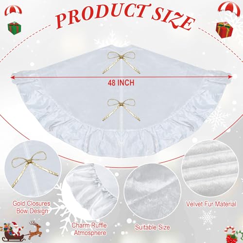 Cream White Velvet Christmas Tree Skirt 48 Inch Luxury Holiday Decor