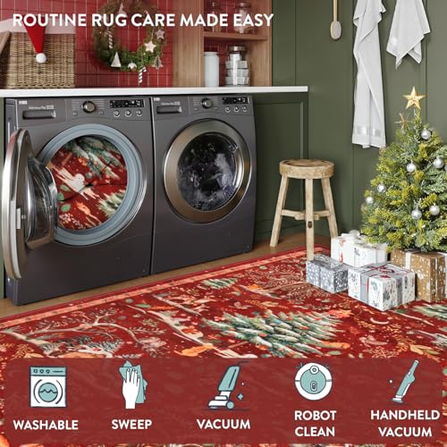 2' x 3' Christmas Entryway Rug - Non Slip Holiday Welcome Mat, Red