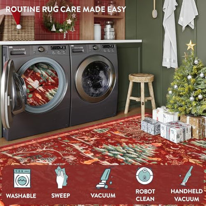2' x 3' Christmas Entryway Rug - Non Slip Holiday Welcome Mat, Red