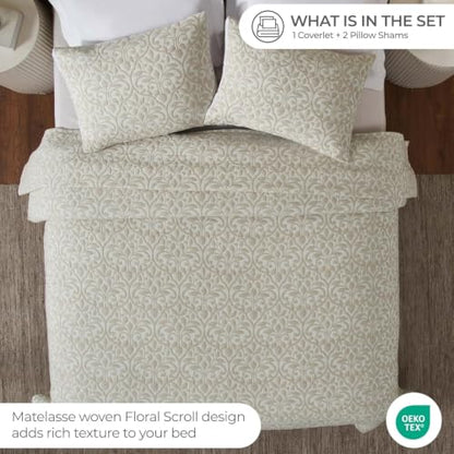 Queen Cotton Blend Coverlet - Decorative Bed Spread, Vineyard Collection, Beige