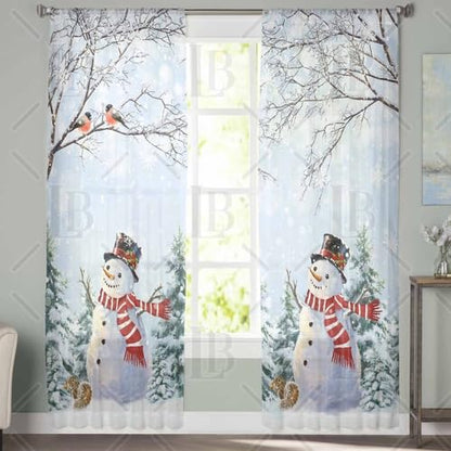 Christmas Snowman Sheer Curtains 52x63 Inches - 2 Panels Winter Decor