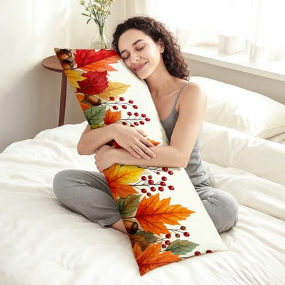 Colorful Autumn Leaves Body Pillow Cover 20x54 Inch Velvet Fall Decor